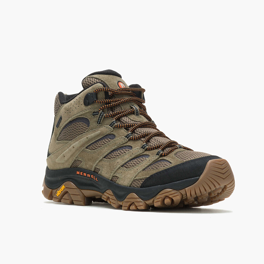 męskie wodoodporne buty trekkingowe moab 3 mid w kolorze oliwkowo-gumowym